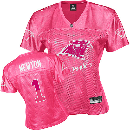 Panthers #1 Cam Newton Pink 2011 Women's Fem Fan Stitched NFL Jersey - Click Image to Close